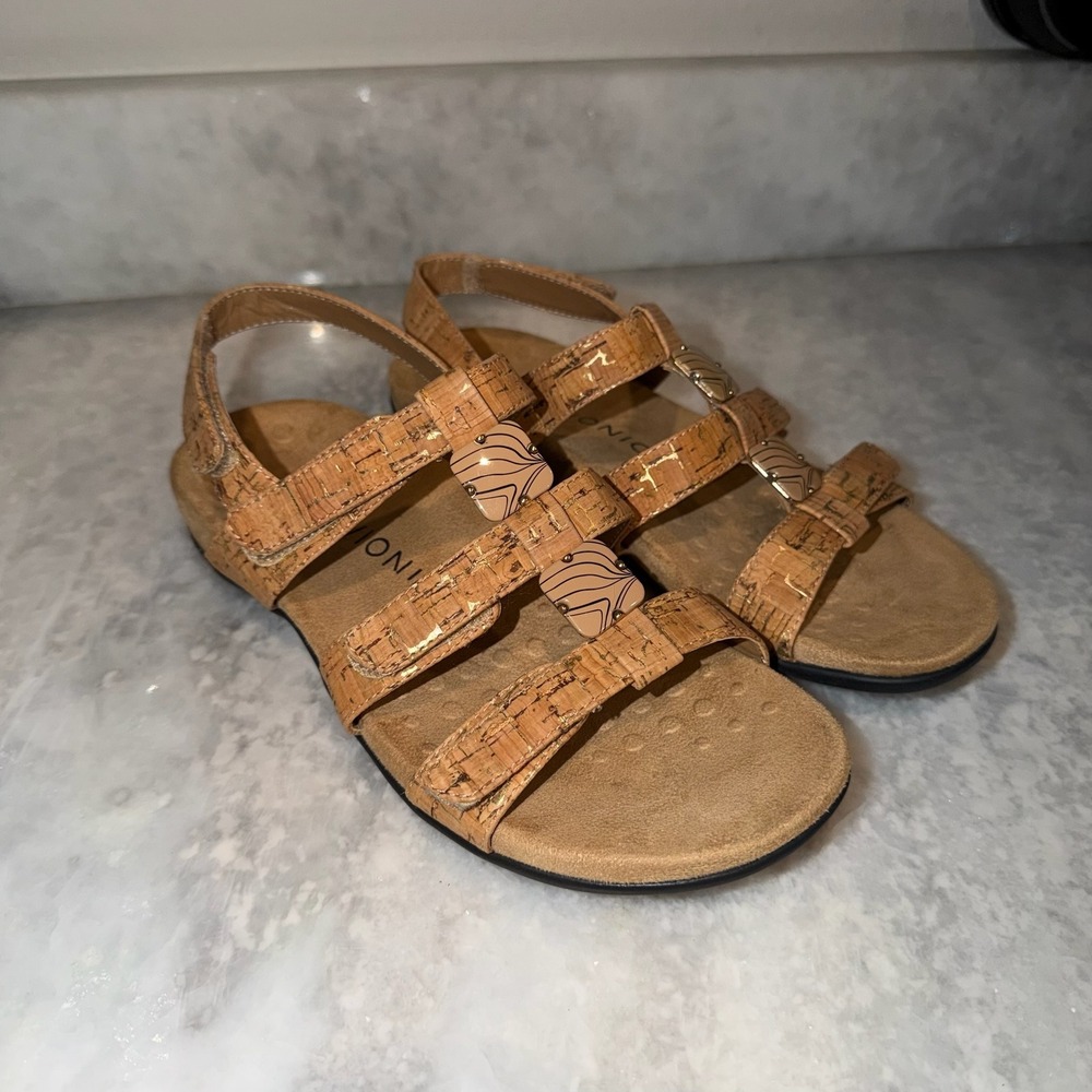 Vionic Amber Cork Sandals Women's 7‎ Adjustable Strappy Comfort Orthotic